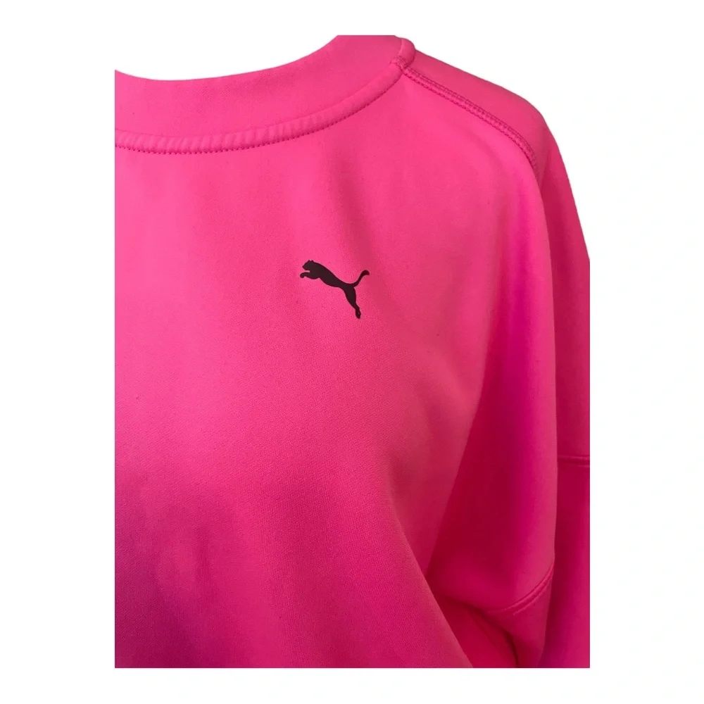 Puma hot pink cropped pullover sweatshirt with zipper detail SZ M workout lounge - Picture 4 of 6